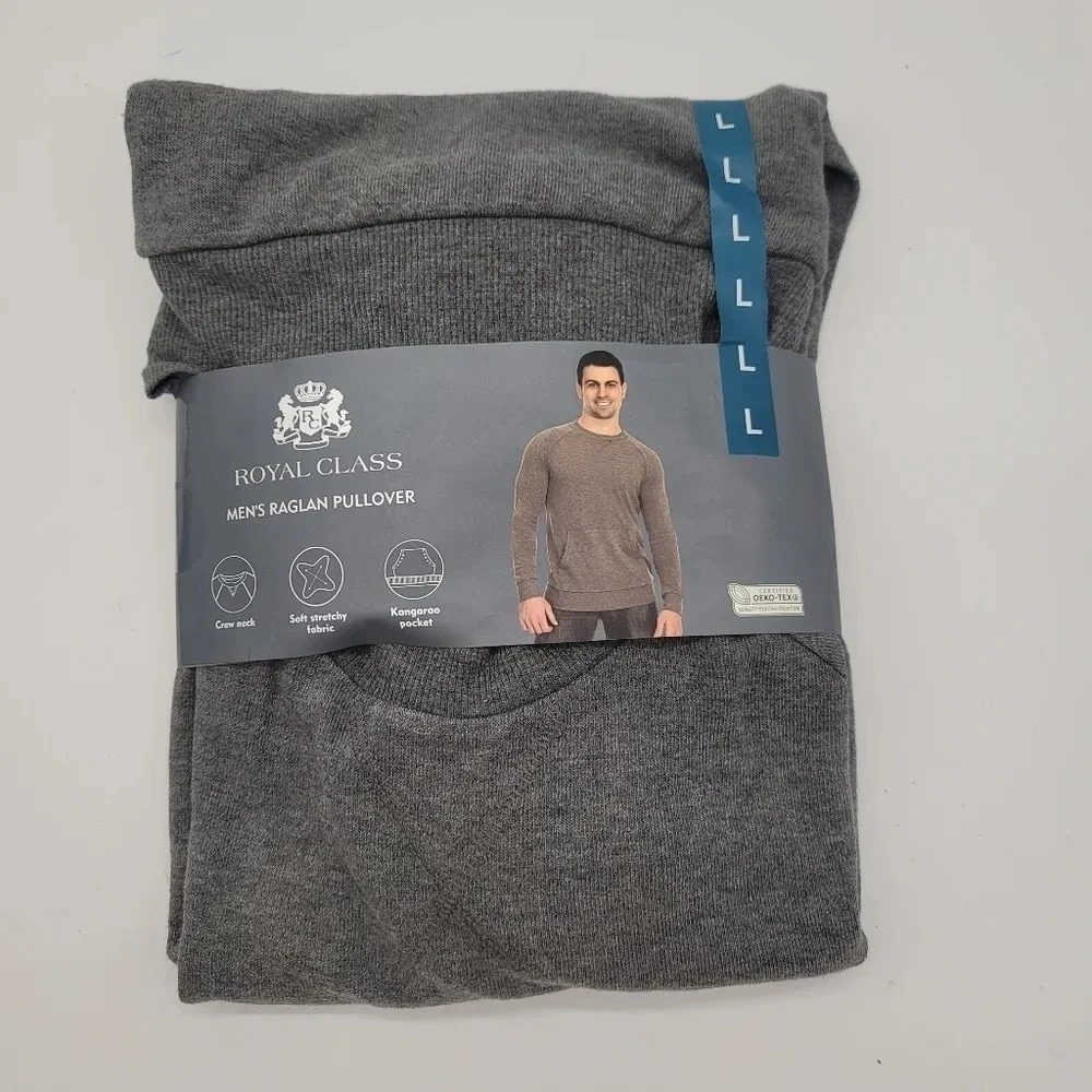 NWT Royal Class Raglan Pullover Sweatshirt Mens Sz L Gray Long Sleeve Crew Neck